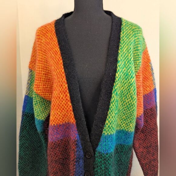 VTG 80s Claudia D. Mohair Preppy Academia Cozycore Maximalist Cardigan Sweater M - Picture 3 of 8